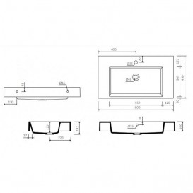 Раковина для ванної Marmorin Teo 800 накладна без крила литий камінь білий 641 080 020 xx x