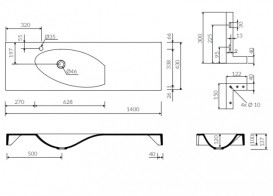 Раковина для ванної Marmorin Ugo 140х43 см литий камінь білий P_U_528_03_1400
