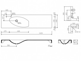 Раковина для ванної Marmorin Ugo 165х43 см правобічна литий камінь білий P_U_528_01_1650