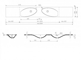 Раковина для ванной Marmorin Ugo duet двойная регулируемая от 153,5 до 250 см литой камень белый 642 REG 2xx xx x