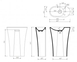 Раковина для ванной Marmorin Wega 60,7х30,5 см левосторонняя литой камень белый P 515 060 720 010
