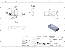Раковина для ванної Miraggio Cooper 500 50х22 см Mirastone black shine 0002594