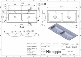 Раковина для ванной Miraggio Della 1100-2 двойная Mirasoft Technology белый матовый 0001075
