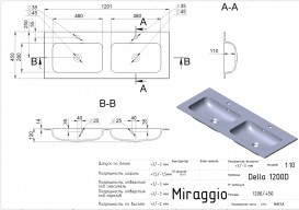 Раковина для ванної Miraggio Della 1200-2 врізна подвійна з отворами під змішувач білий глянсовий 0000172