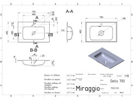 Раковина для ванної Miraggio Della 700 70х45 см Mirastone black shine 8813460