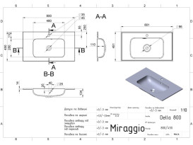Раковина для ванної Miraggio Della 800 80х45 см Mirastone black shine 0002598