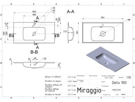 Раковина для ванної Miraggio Della 900 90х45 см Mirastone black shine 8813461