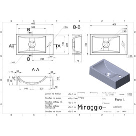 Раковина для ванной Miraggio Faro L 40,8х22 см Mirastonе серый 0001315
