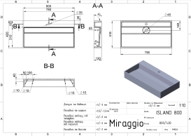 Раковина для ванной Miraggio Island Matt 800 Miramarble Matt белый матовый 0002442