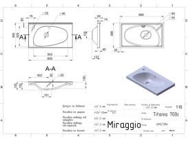 Раковина для ванної Miraggio Titania 700C 69,5х39,6 см Mirastone black shine 8813477
