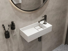 Раковина для ванной Miraggio Toni 45х22 см L литой мрамор Miramarble белый матовый 8814208