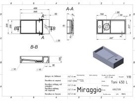 Раковина для ванной Miraggio Toni 45х22 см L литой мрамор Mirasoft Technology белый 8814209