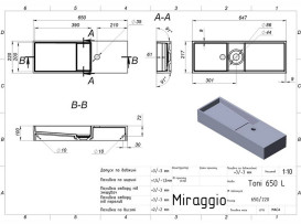 Раковина для ванной Miraggio Toni 65х22 см L литой мрамор Miramarble белый 8814235