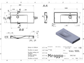 Раковина для ванной Miraggio Viola 1000 L Matt 100х46 см Miramarble Matt белый матовый 0002659