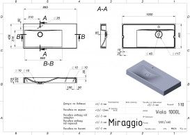 Раковина для ванной Miraggio Viola 1000 L 100х46 см Mirastonе серый матовый 0002667