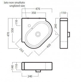 Раковина для ванной на одно отверстие угловая правая Hatria AREA 47х47 см Y0WF01