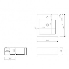 Раковина для ванної на тумбу Marmorin колекція Ceti біла 180 045 020 xx x