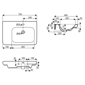Раковина для ванної на тумбу Kolo Life 70 лівостороння з покриттям Reflex біла M21170900