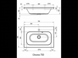 Раковина для ванной на тумбу Ravak Chrome 700 со скрытым переливом с одним отверстием для смесителя белая XJG01270000