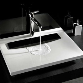 Раковина для ванной Marmorin Tatoo 70,5х50,4 см с черной плиткой литой камень белый 112 070 020 xx x