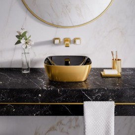 Раковина для ванної накладна Catalano Green Lux 40х40 кераміка колір чорний / золото 140APGRLXNO