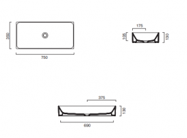 Раковина для ванної накладна Catalano Zero 75х35 керамічна колір білий матовий 17535ZEBM