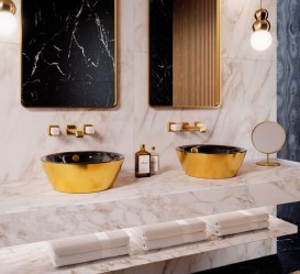 Раковина для ванной накладная Catalano Gold & Silver 42х42 керамика цвет черный/золото 142VLNNO