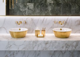 Раковина для ванної накладна Catalano Gold & Silver 42х42 кераміка колір білий / золото 142VLNBO