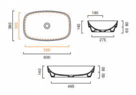 Раковина для ванної накладна Catalano Colori 60х38 кераміка колір цемент поверхню сатин 160AGRLXCS