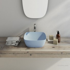 Раковина для ванной накладная Catalano Colori Green Lux 40х40 квадратная керамическая цвет голубой матовый 140APGRLXAS