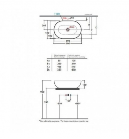 Раковина для ванной накладная Globo T-Edge 60х41 см белая B6O60BI