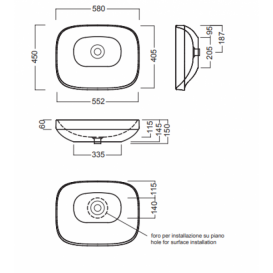Раковина для ванної накладна Hatria Abito 58х45 см Alchemy санфарфор білий A0YXXA