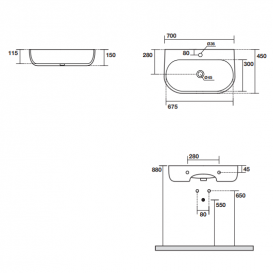 Раковина для ванной накладная или подвесная Kerasan Nolita 70x45 санфарфор белая 534201
