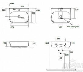 Раковина для ванной накладная/подвесная Kerasan Nolita 50х45 санфарфор белая матовая 534030