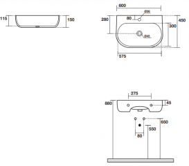 Раковина для ванної накладна / підвісна Kerasan Nolita 60X45 санфарфор сірий 534182