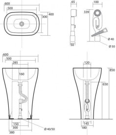 Раковина для ванної овальна Kerasan Aquatech окремостояча 60х40 см біла 374201