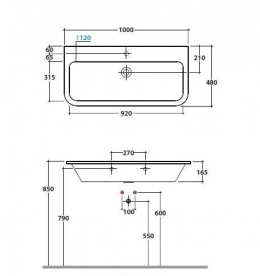 Раковина для ванної підвісна Globo STONE 100x48x16.5 см без отворів під змішувач біла SSN15.BI