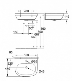 Раковина для ванної підвісна Grohe Euro Ceramic 55 з гігієнічним покриттям альпін-білий 3933600H