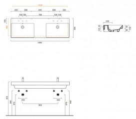 Раковина для ванної підвісна Catalano New Zero 150х50 з двома чашами керамічна колір білий глянцевий 1150ZEDUP00