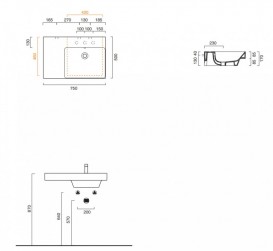 Раковина для ванної підвісна Catalano New Zero 75х50 керамічна чаша справа колір білий 175DZEUP00