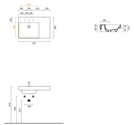 Раковина для ванної підвісна Catalano New Zero 75х50 керамічна чаша зліва колір білий 175SZEUP00