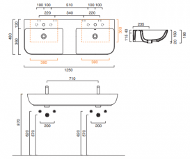 Раковина для ванної підвісна подвійна Catalano Sfera 125х48 кераміка колір білий 1125BSFD00