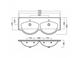 Раковина для ванної підвісна подвійна Hatria Sophie 50х125 см санфарфор білий Y0Q501