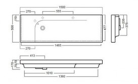 Раковина для ванной подвесная Hatria Grandangolo 150х50 см с двумя отверстиями под смеситель белый YXNV01