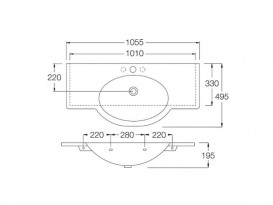 Раковина для ванної підвісна Hatria Sophie 49.5х105 см санфарфор білий YU9001