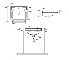 Раковина для ванной подвесная или на пьедестал Kerasan Waldorf 60x55 санфарфор черный глянцевый бронза 4140K6