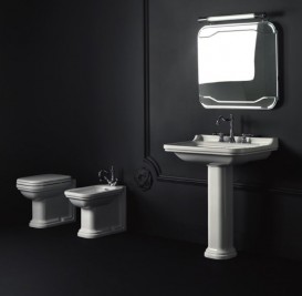 Раковина для ванної підвісна або на п'єдестал Kerasan Waldorf 80x55 санфарфор біла бронза 4141K3