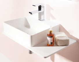 Раковина для ванной подвесная каменная Volle Solid surface с полочкой 58х37 см белый 13-40-415