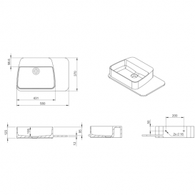 Раковина для ванной подвесная каменная Volle Solid surface с полочкой 58х37 см белый 13-40-415