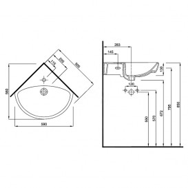 Раковина для ванной подвесная KOLO NOVA PRO угловая M31750000
